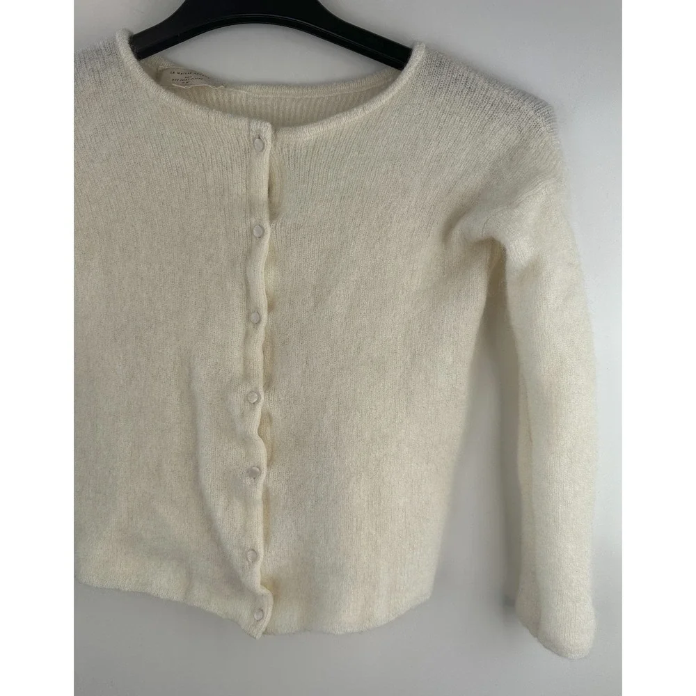 Sezane Gaspard Super Kid Mohair Baby Alpaca Ecru Cardigan Sweater XXS Luxury - Picture 4 of 14
